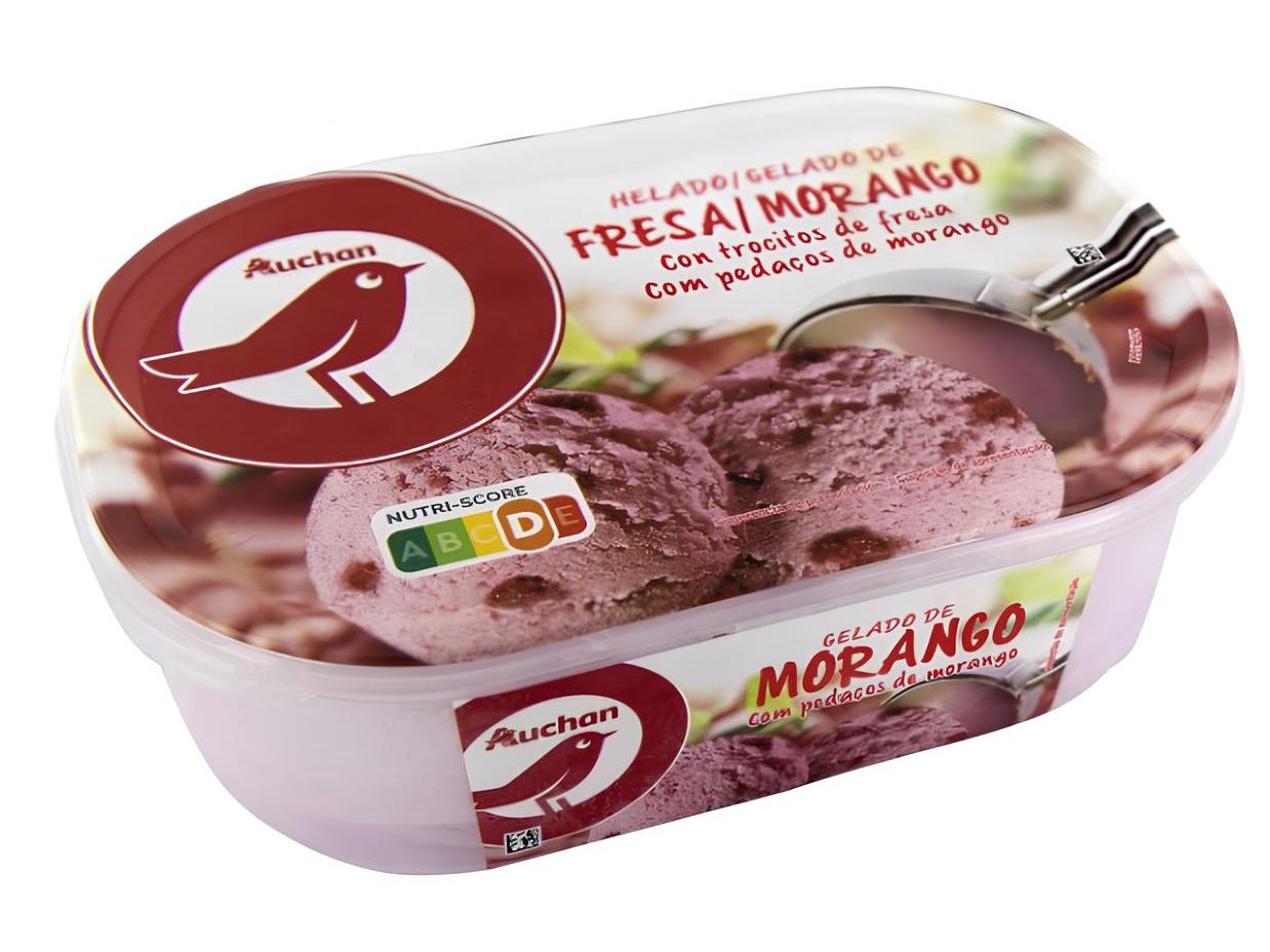 GELADO AUCHAN MORANGO COM PEDAÇOS DE MORANGO 1L
