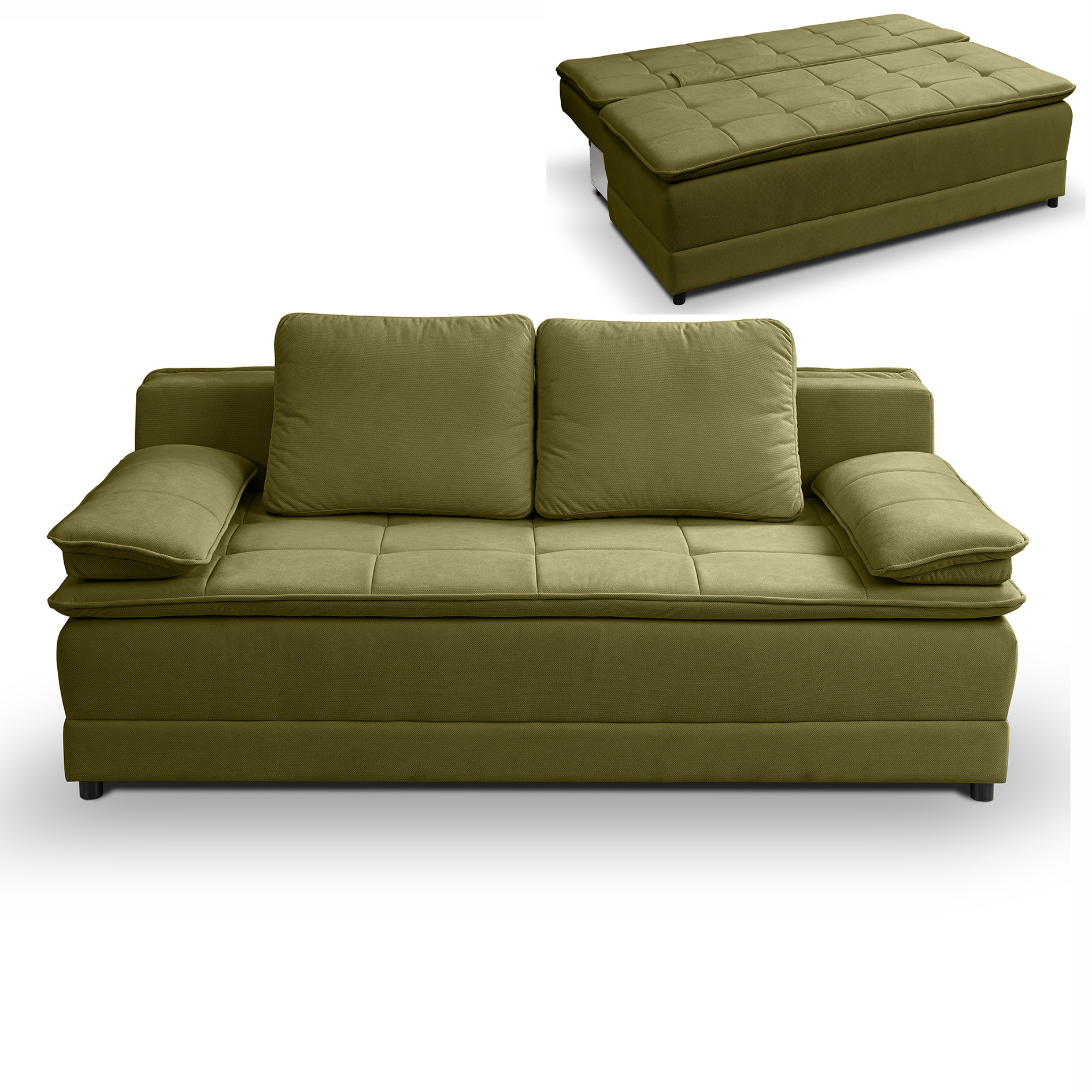 Schlafsofa - olive - Velvet - Liegefunktion und Staukasten