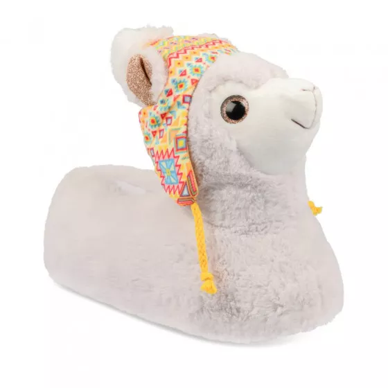 Chaussons peluche lama GRIS MERRY SCOTT
