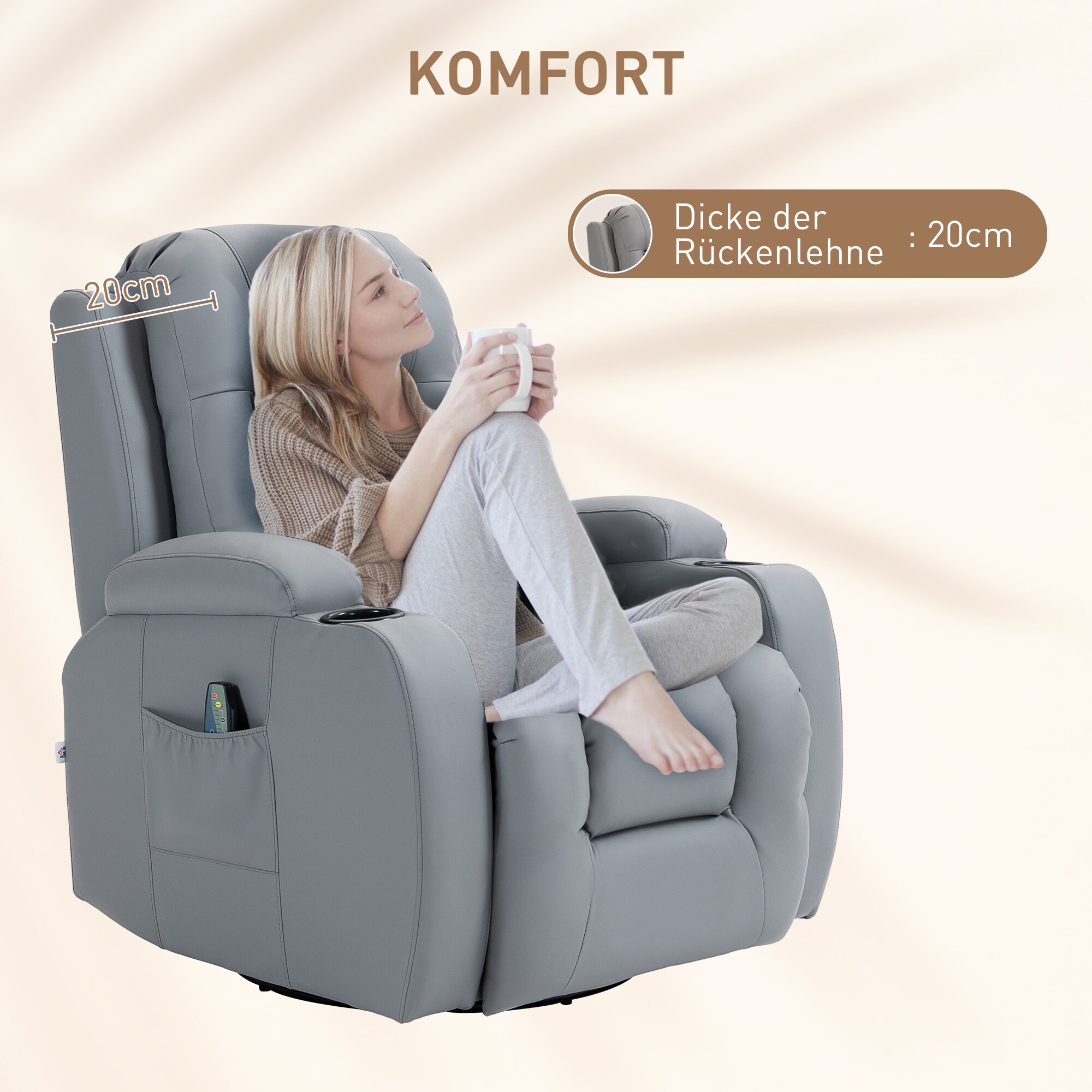 HOMCOM Massagesessel mit Wippfunktion und Wärmefunktion braun 85L x 94B x 104H cm