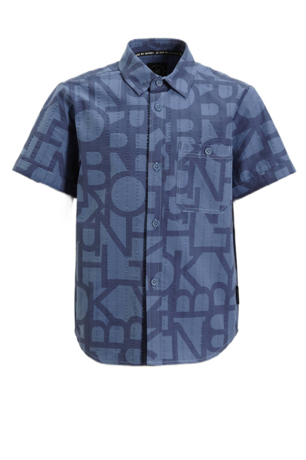 Me & My Monkey overhemd Patrice metall over print blauw