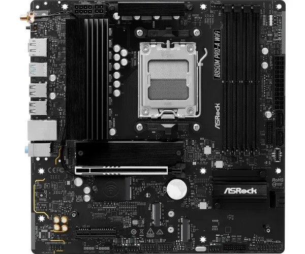 ASRock B850M Pro-A WIFI - Bundkort - micro ATX - Socket AM5 - AMD B850 Chipset - USB-C Gen2, USB 3.2 Gen 2, USB 3.2 Gen 1 - Wi-Fi 6E, 2.5 Gigabit LAN, Bluetooth - onboard grafik (CPU påkrævet) - HD Audio (8-kanaler)