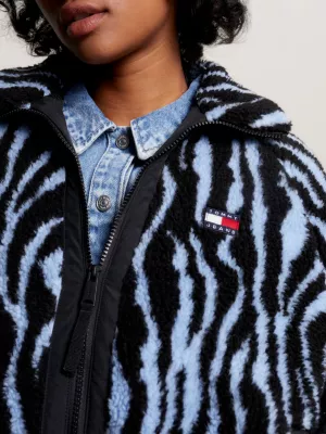 Jaqueta Sherpa acolchoada com estampa de zebra