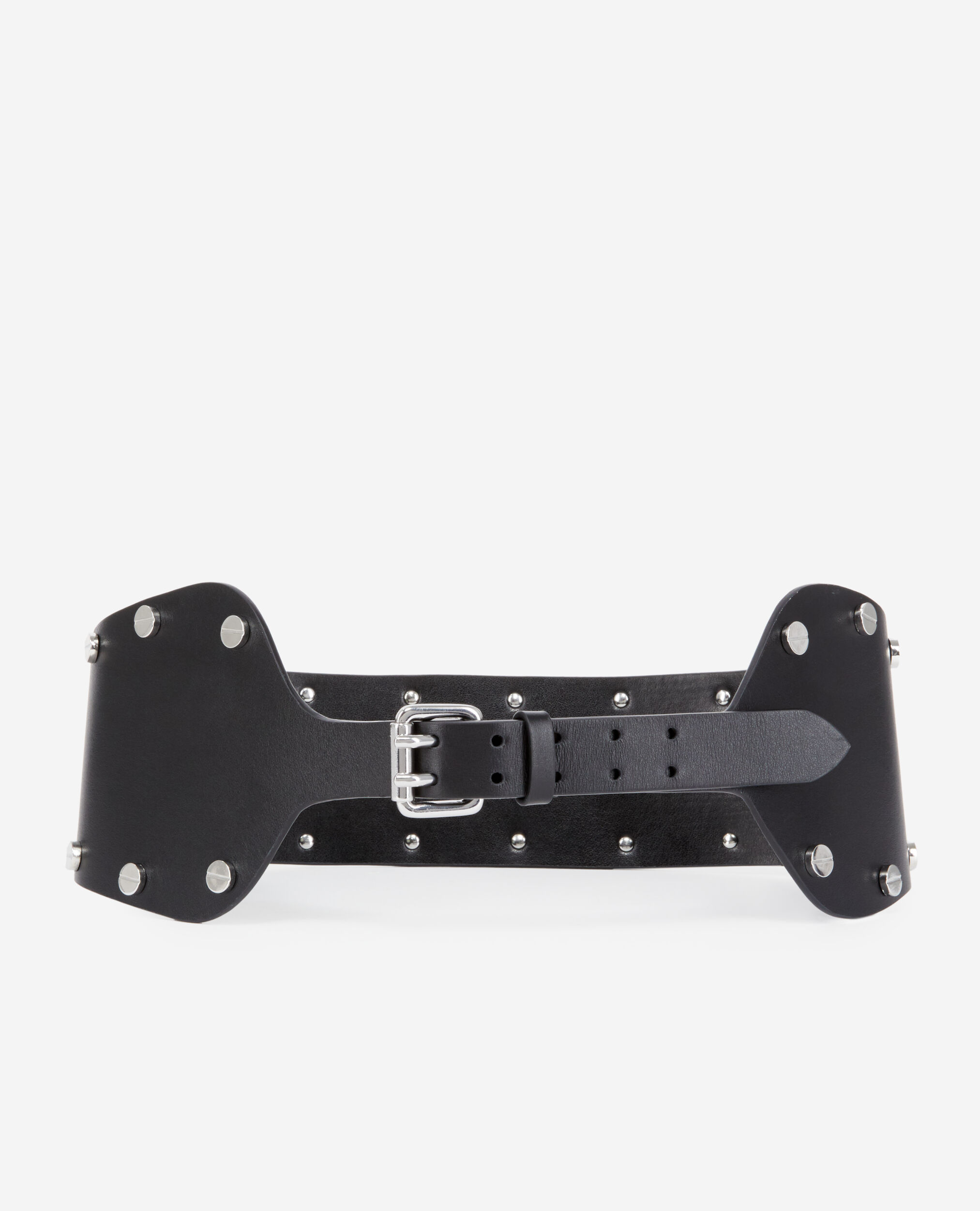 Ceinture large en cuir noir avec clous