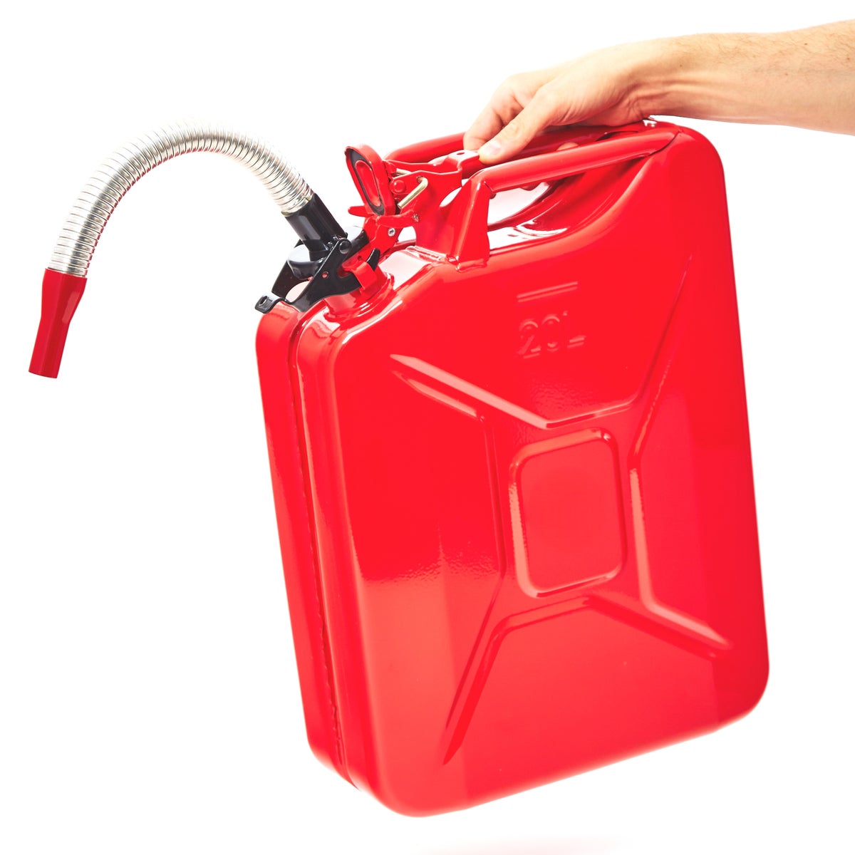 BW Flexibele schenktuit voor metalen brandstofblikken, 5 liter benzineblikken - 20 mm flexibele pijp voor benzine met houder voor 5 liter blikken - Rood - RAL 3000 - Gemaakt in Europa