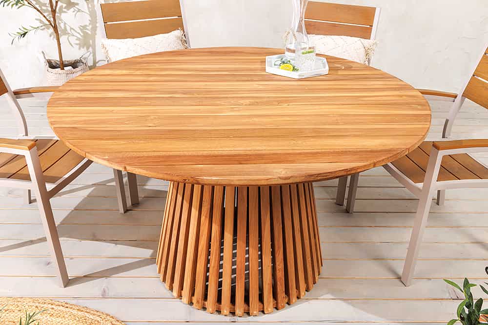 Runder Esstisch EMPIRE TEAK 140cm braun Teakholz Indoor Outdoor wetterfest