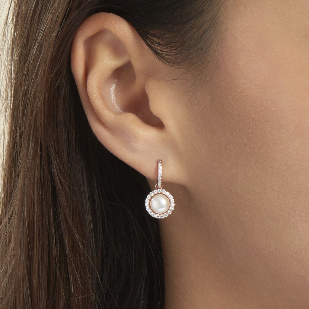 Boucles D'oreilles Pendantes Olivia Argent Rose Perle Culture Oxyde