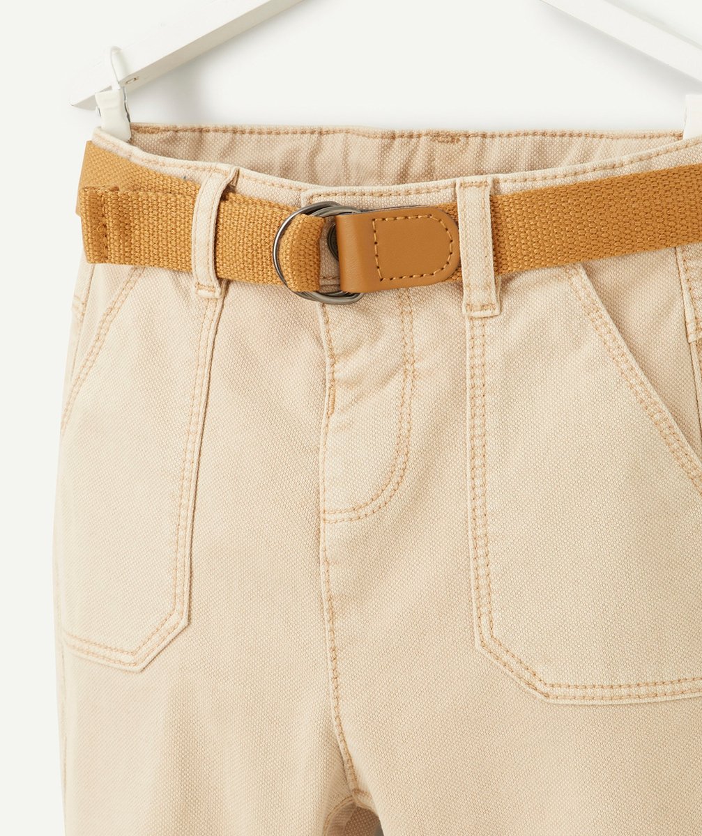 PANTALON DROIT BÉBÉ GARÇON EN FIBRES RECYCLÉES BEIGE AVEC CEINTURE