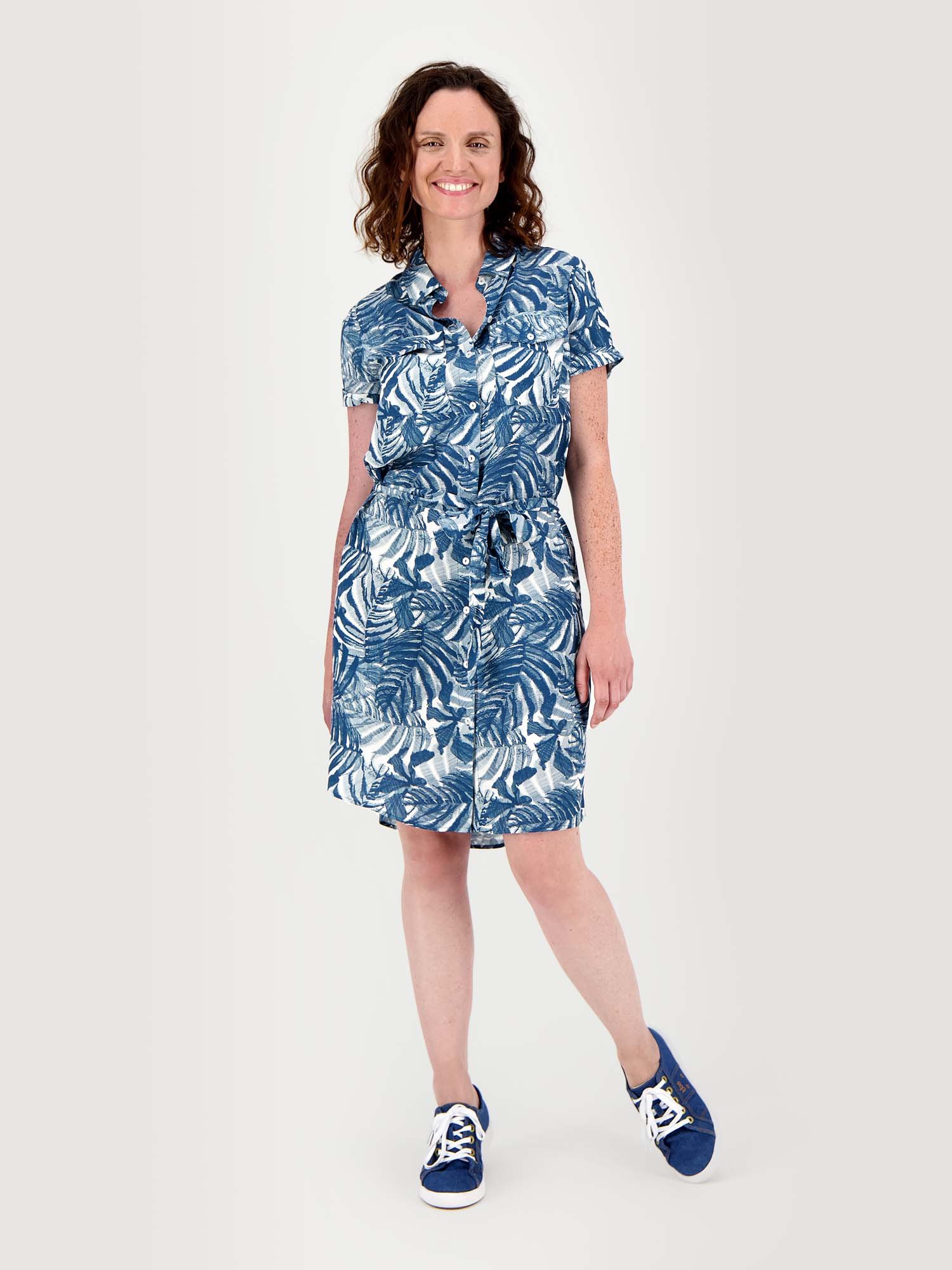 Robe Chemise Femme Motif Floral Bleu