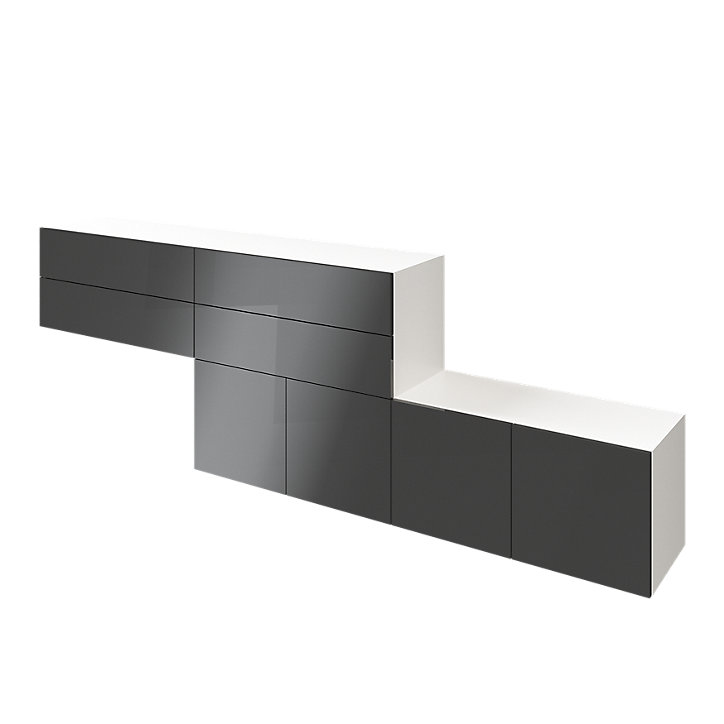 Meuble de rangement avec portes blanc et anthracite brillant GoodHome Atomia H. 75 x L. 226 x P. 37 cm