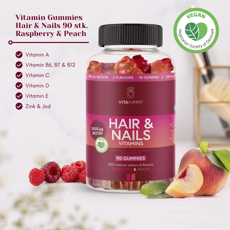 VitaYummy Hair & Nails Mixed Raspberry & Peach 90 Pieces (Bemærk dato)