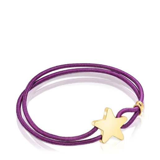 Pulseira elástica lilás com estrela, banhada a ouro 18k sobre prata, Sweet Dolls