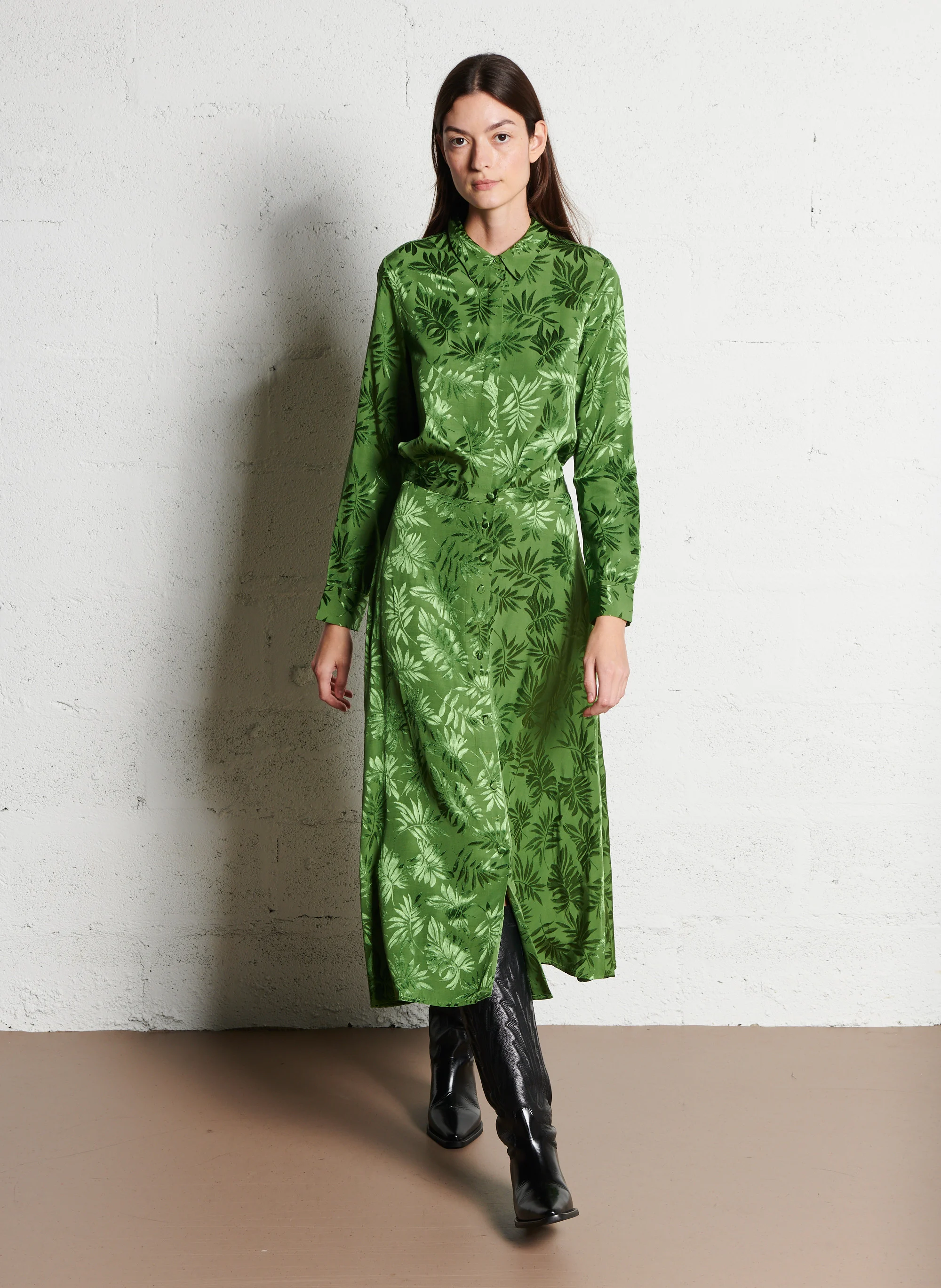 SALMA - Jupe jacquard satinée | Vert