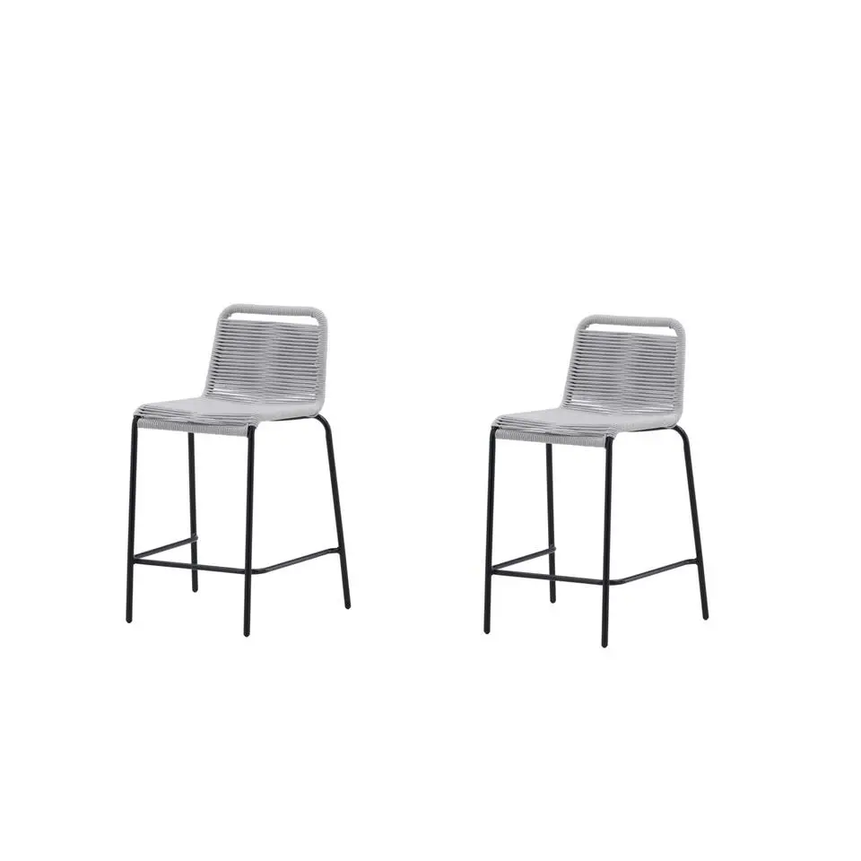 Barstoel Lichtgrijs Touw - Zithoogte 61cm - Lindos - Set van 2