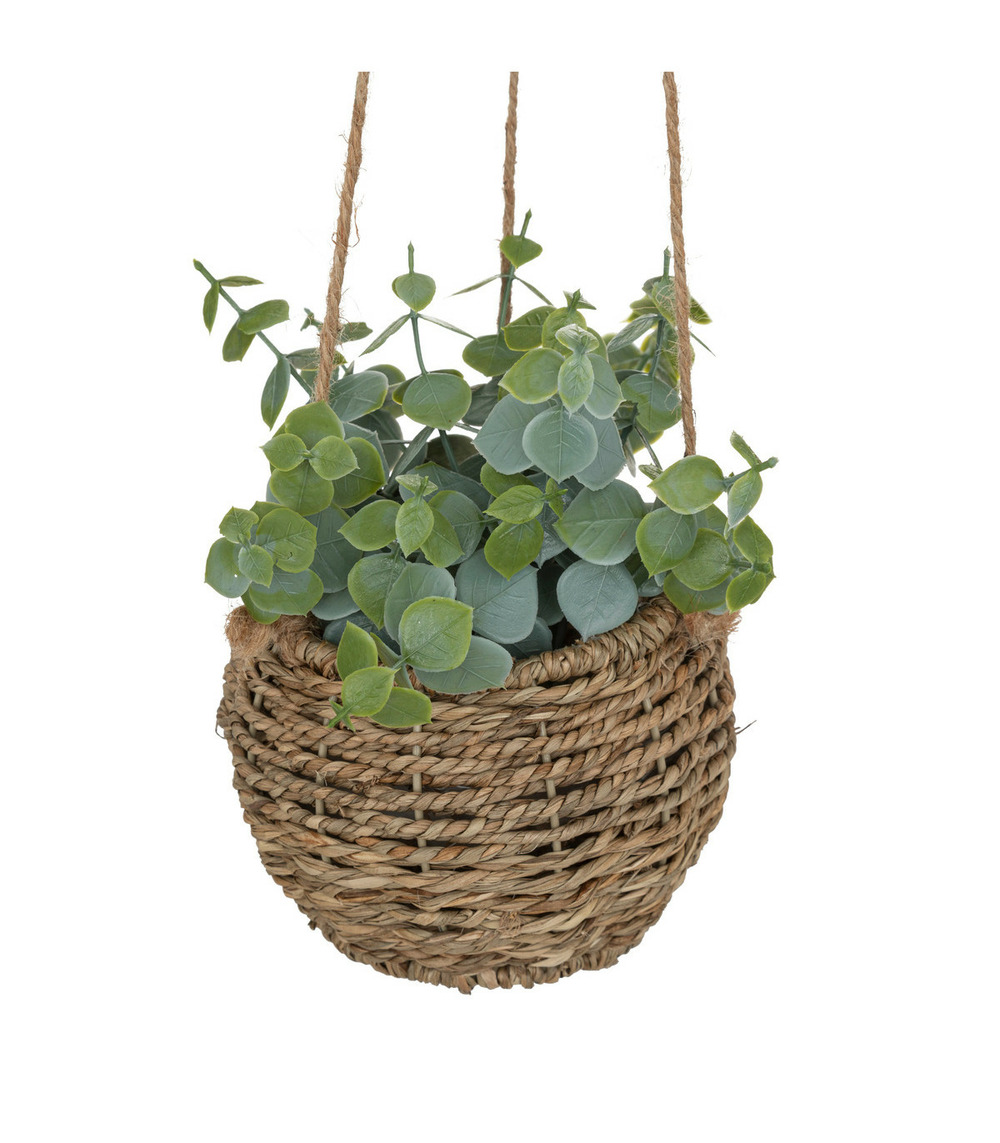 Plante artificielle suspendue pot en roseau h 60 cm