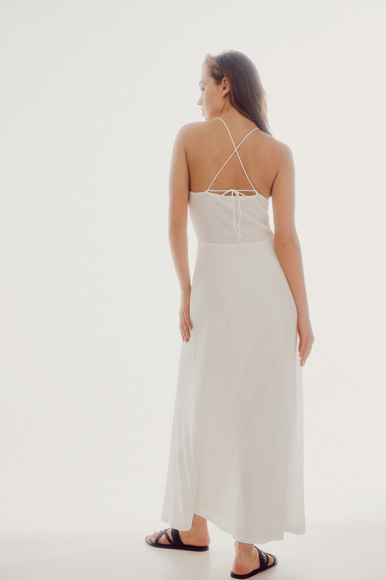 Vestido frente única com aplicações de miçangas - Branco