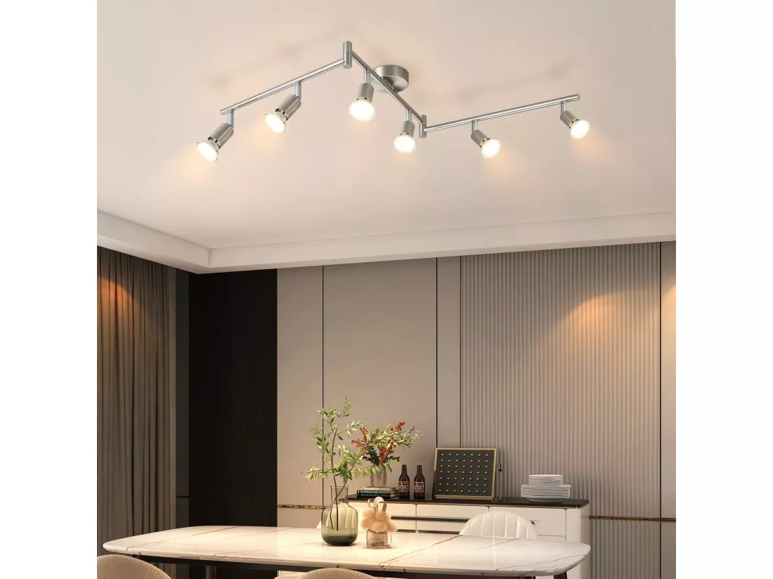 NETTLIFE 6 Spots de plafond salon moderne GU10 pivotants à 330° en acier inoxydable pour chambre intérieur (sans ampoule)