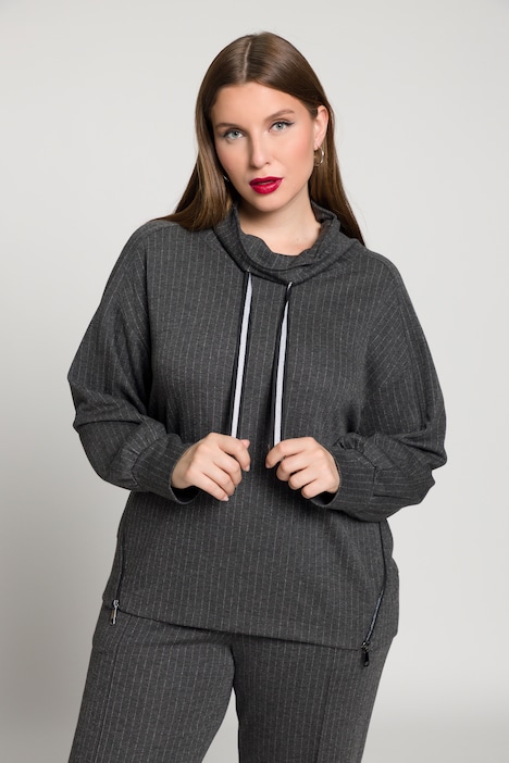 Sweater, Nadelstreifen, Stehkragen, Zipper, Langarm