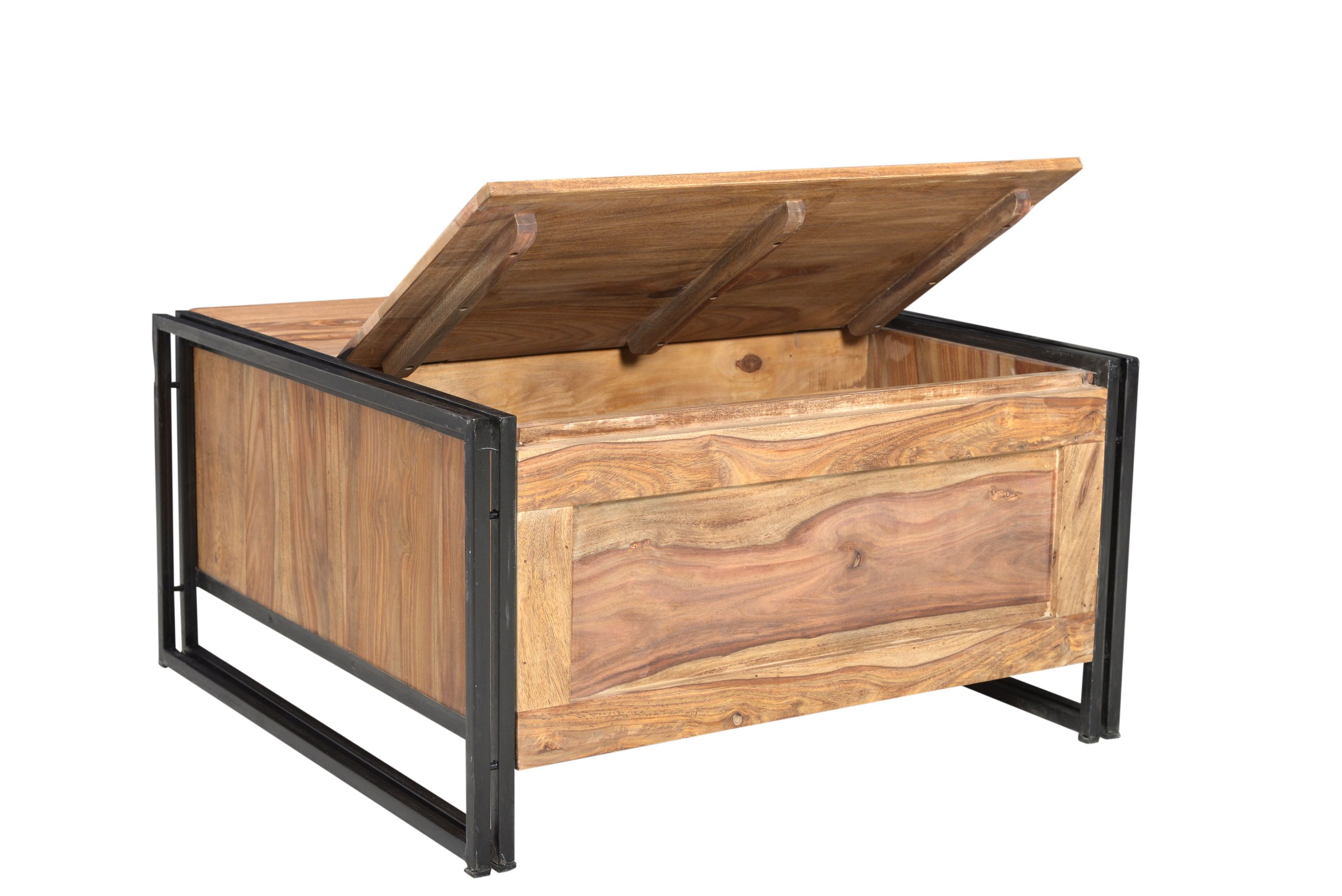 Couchtischtruhe Akazie Altmetall Couchtisch Wohnzimmer Sofa Tisch Beistelltisch