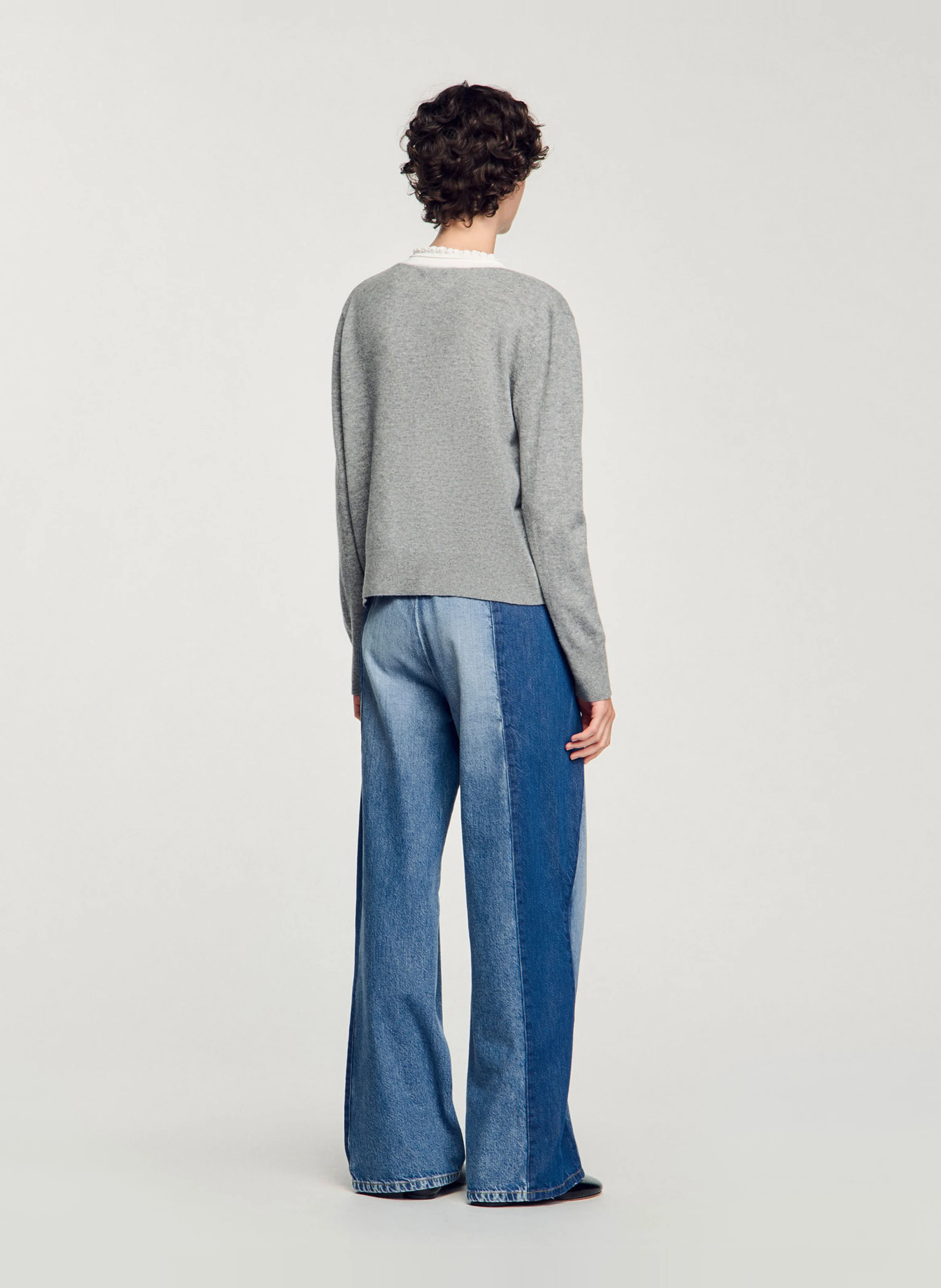 Pull ample col V en laine mélangée | Gris