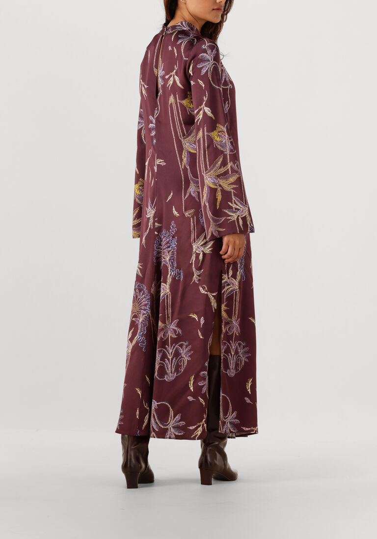 bordeaux forte forte maxi jurk sogni print envers satin long sleeves dress