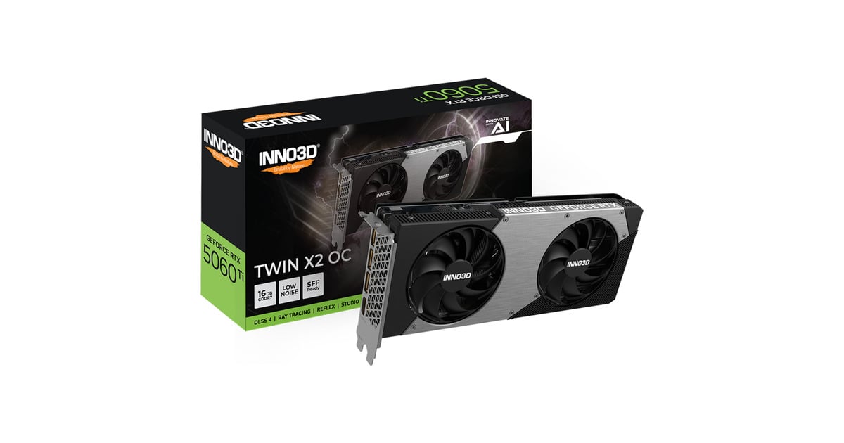 INNO3DGeForce RTX 5060 Ti TWIN X2 OC 16GB grafische kaart  (3x DisplayPort, 1x HDMI 2.1, DLSS 4)