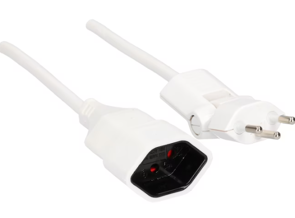 (5m) Verlängerungs Kabel mit CH-Stecker Schweiz 3-polig T13 T12  mit 180° Grad Klappstecker (129045) - Weiss