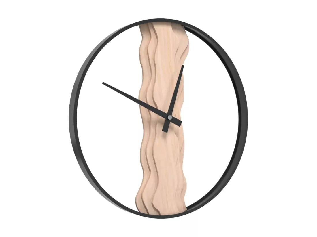 Horloge murale marron Ø35 cm fer et bois de chêne