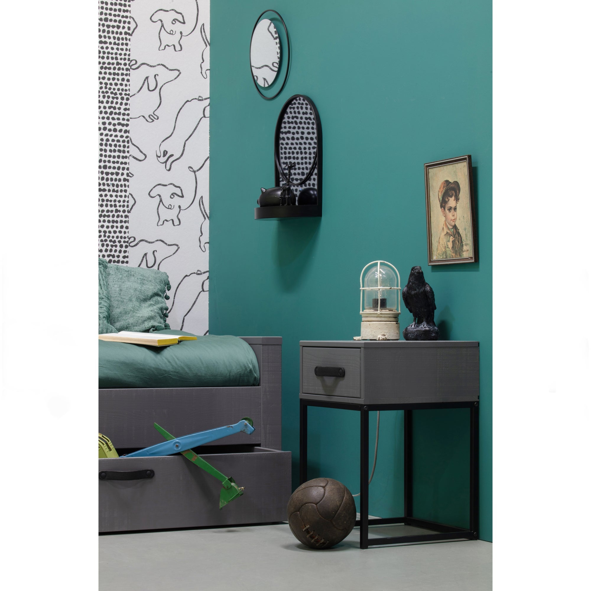WOOOD Morris Bed Incl. Bedlade|Lattenrol - Grenen - Leem - 90x200