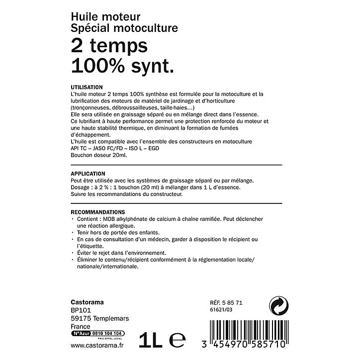Huile pour mélange 2 temps 100% synthèse Diall 1L