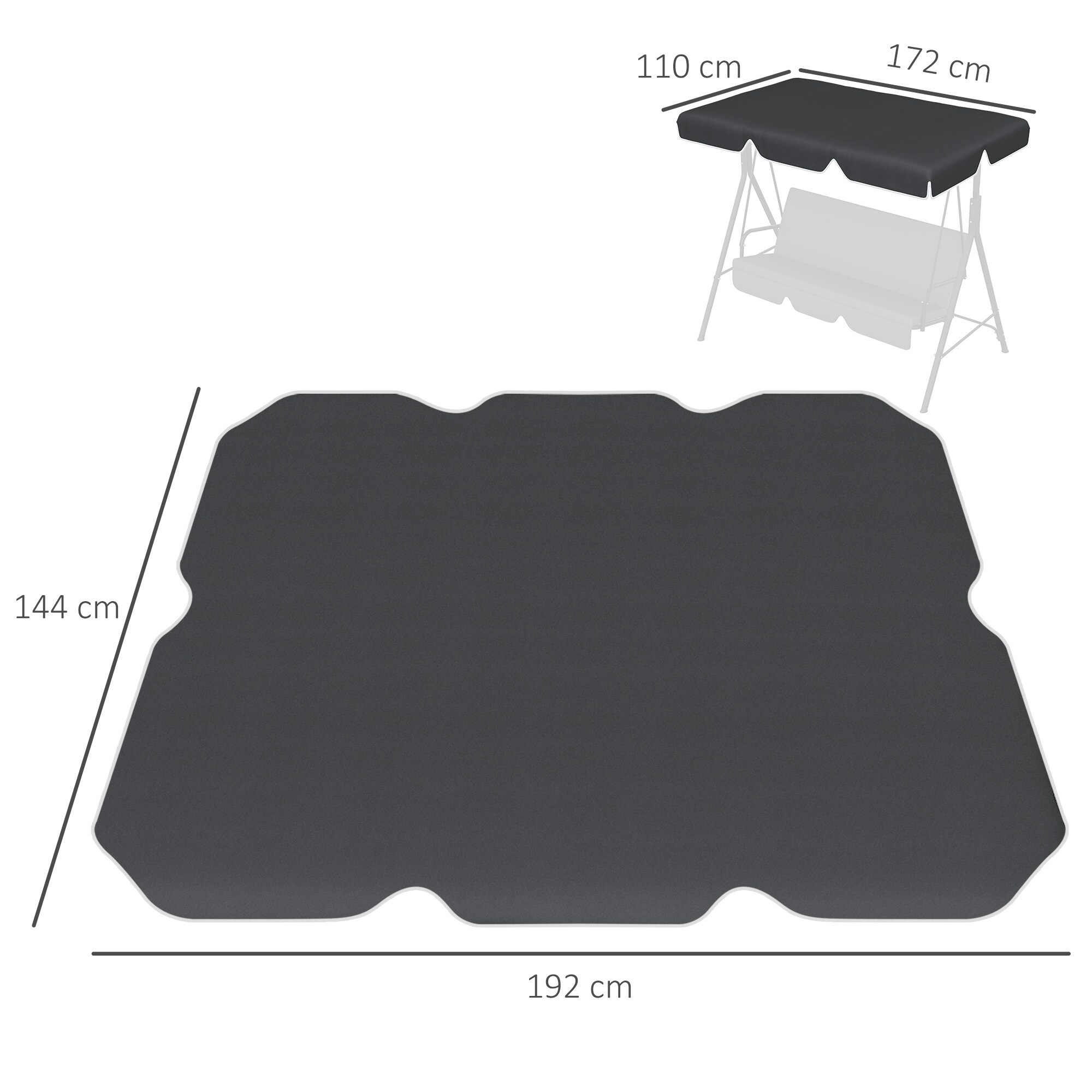 Outsunny Hollywoodschaukel Ersatzdach mit Schlaufenbefestigung schwarz 192L x 144B cm