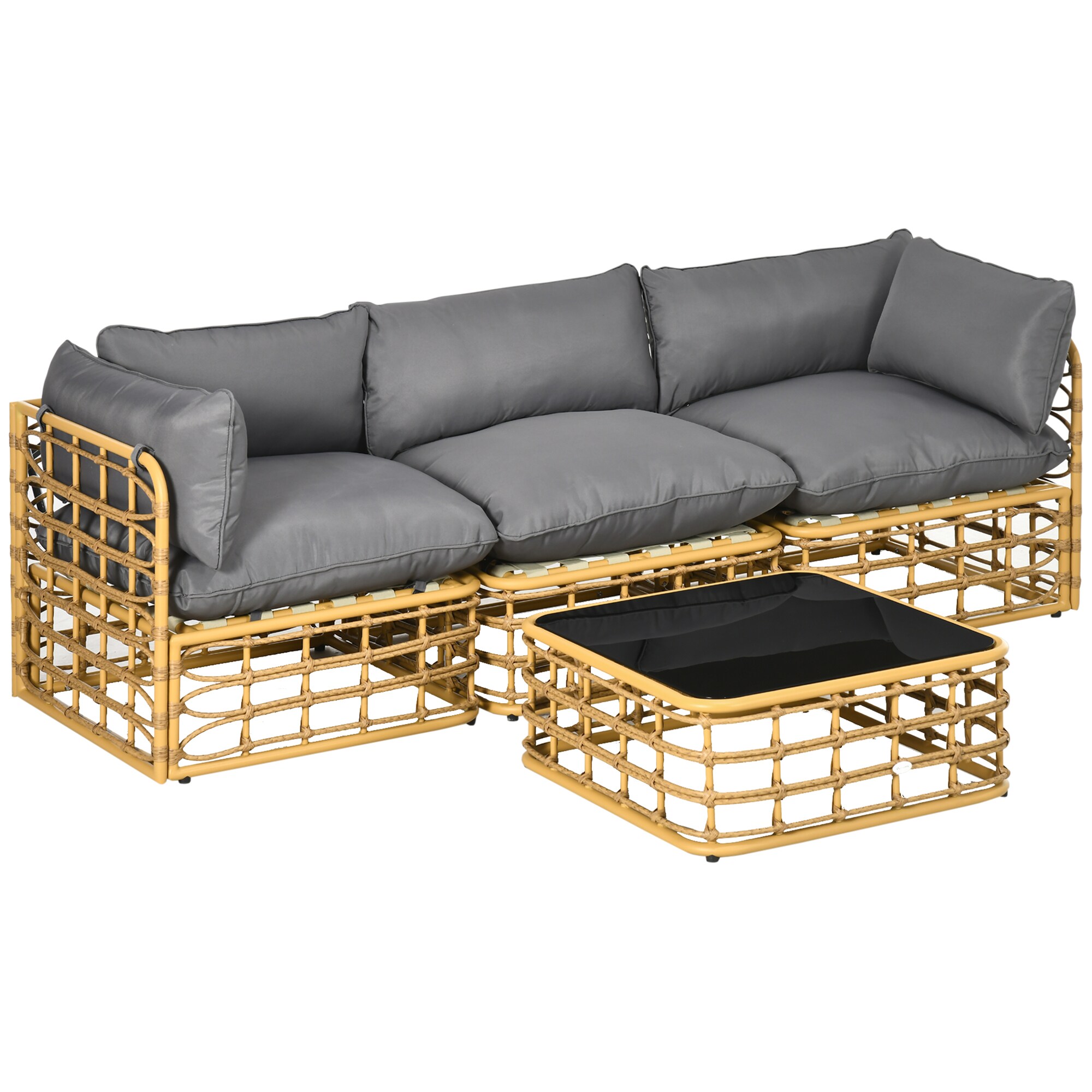 Outsunny Rattan Gartenmöbel-Set mit Sitzkissen braun 74L x 74B x 65H cm