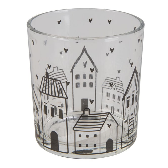 Teelichtglas Häuser klar - ca. 7 x 8 cm