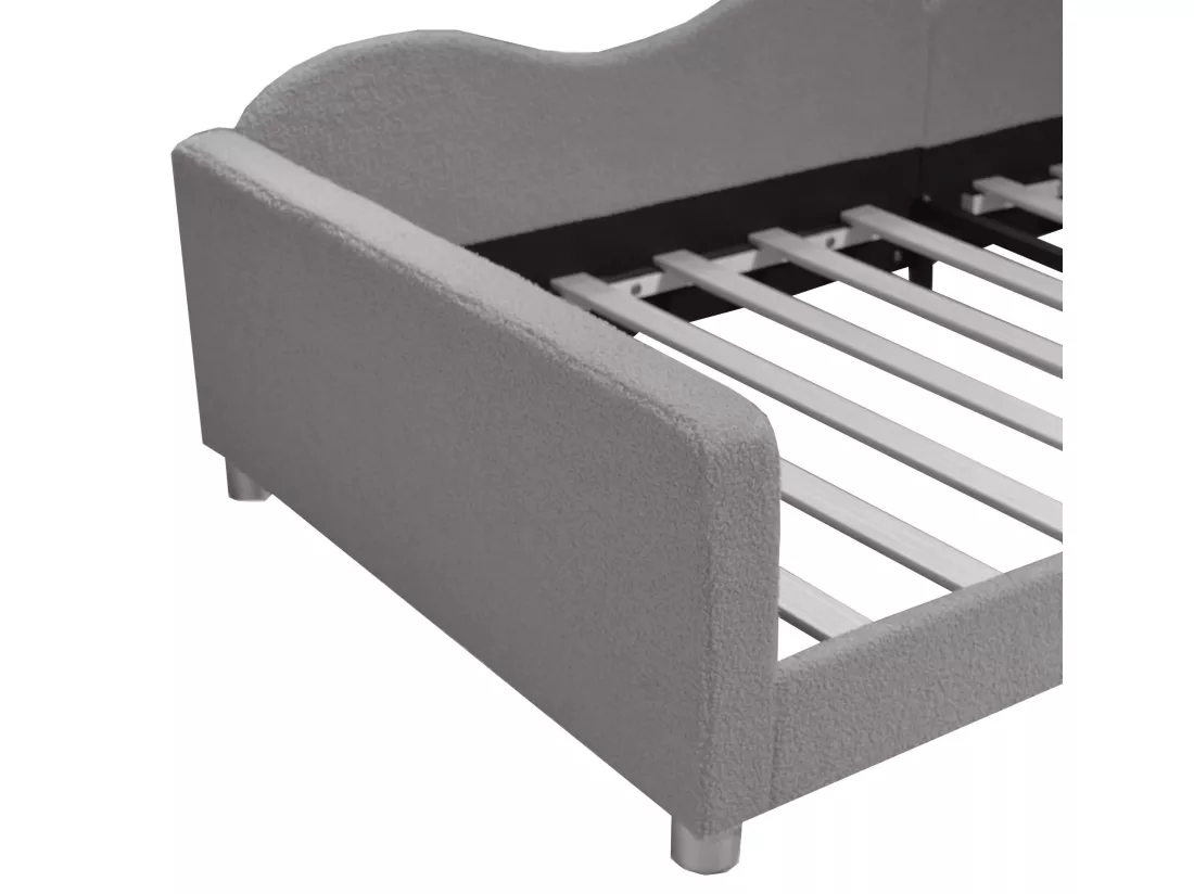 Lit banquette capitonné - 90 x 200 cm - 2 tiroirs - tissu peluche - sommier à lattes - pour enfant ou bébé - gris