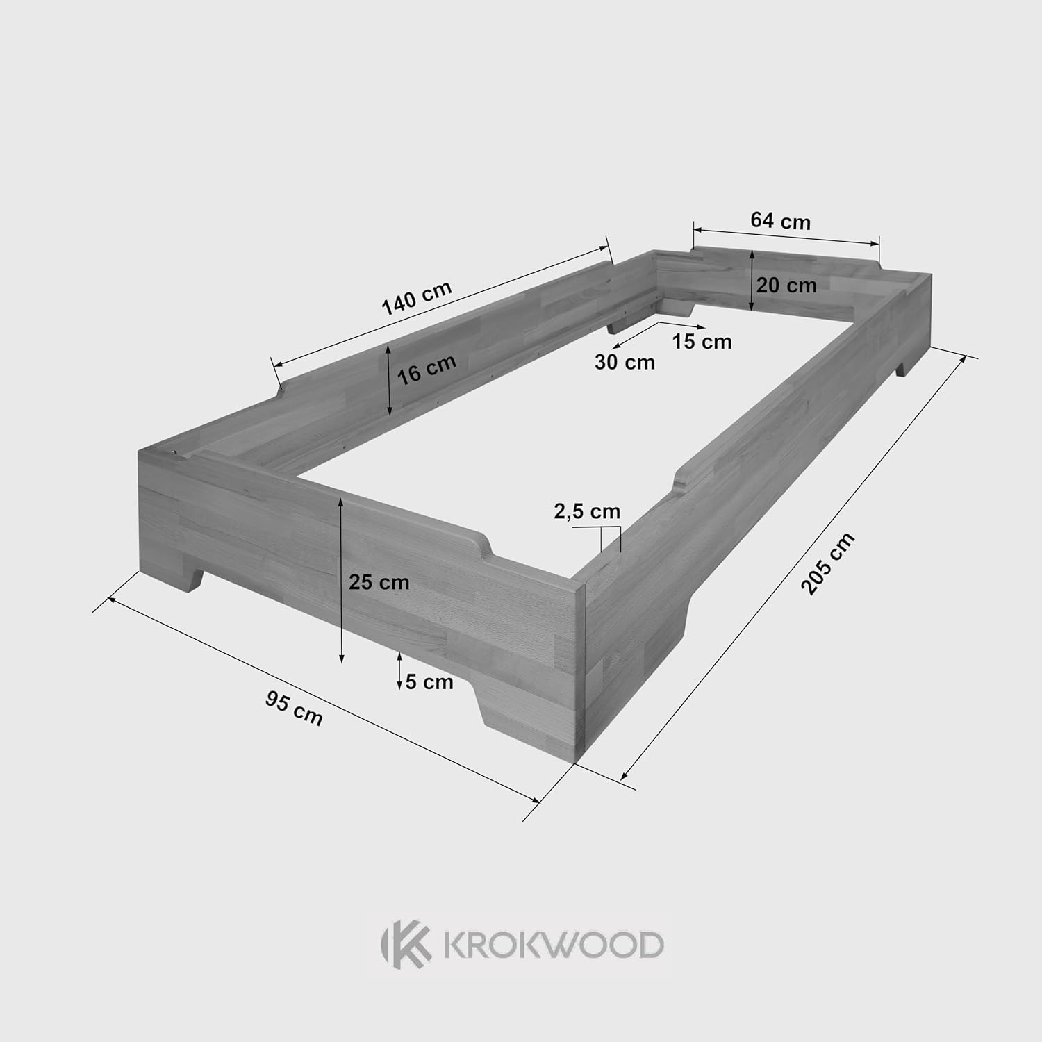 Krok Wood Massivholzbett Emily (stapelbar) in Buche 90x200 cm