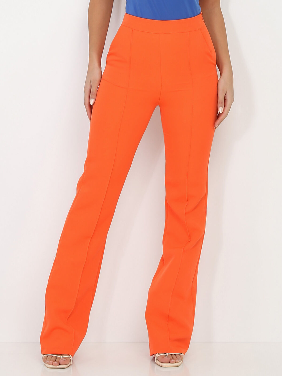Pantalon flare à taille haute- orange