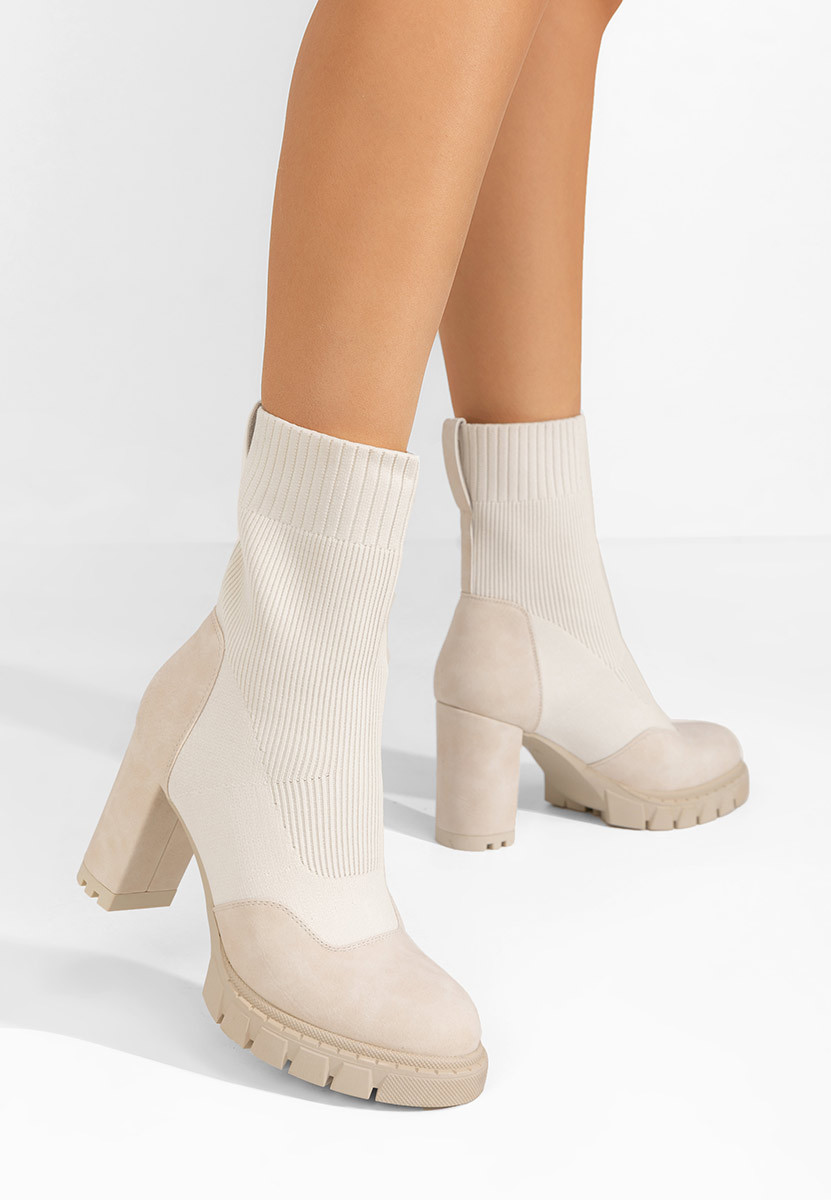 Bottines à gros talon beige Opimia