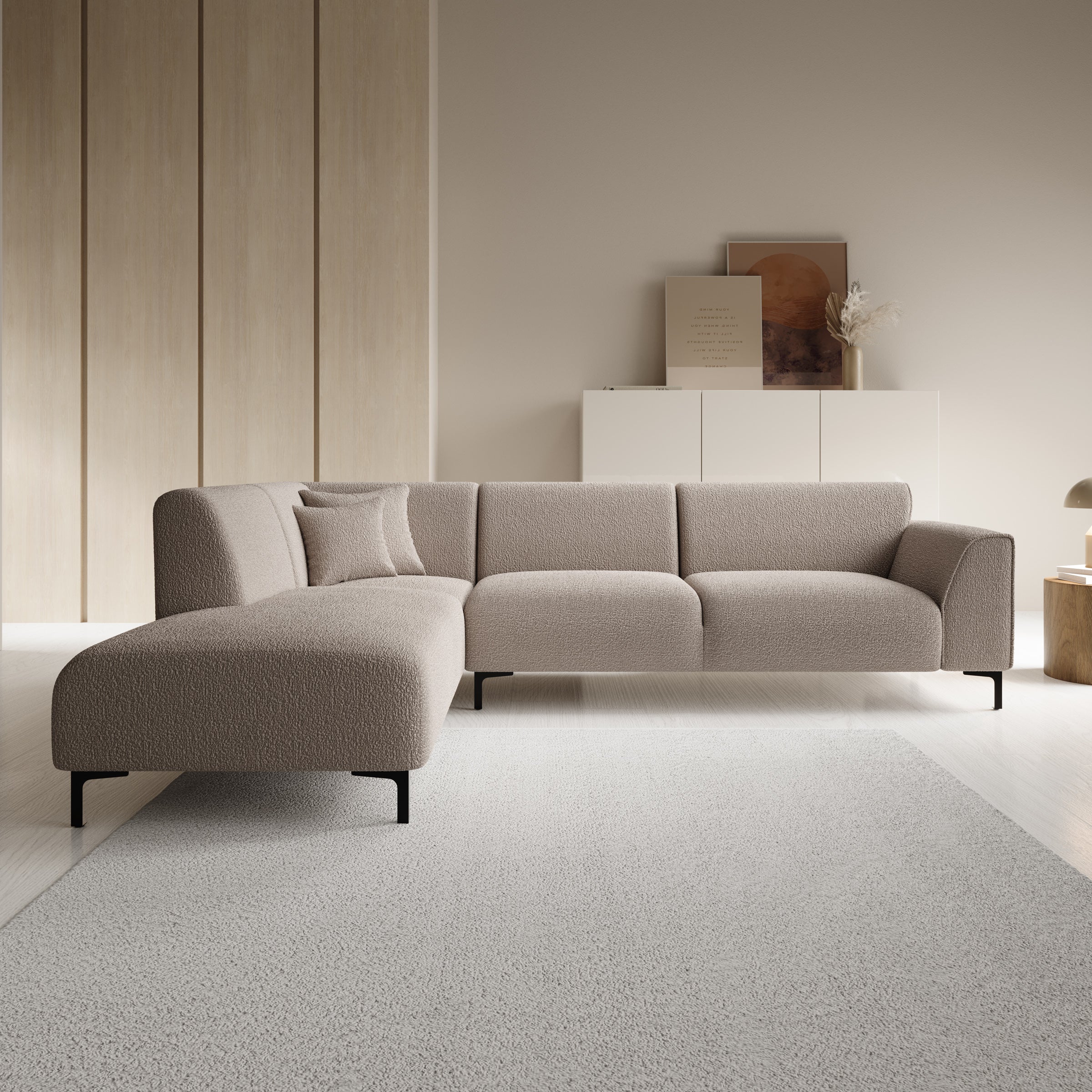 Moana - Hoekbank 4-zits met chaise longue - Teddystof beige - Links