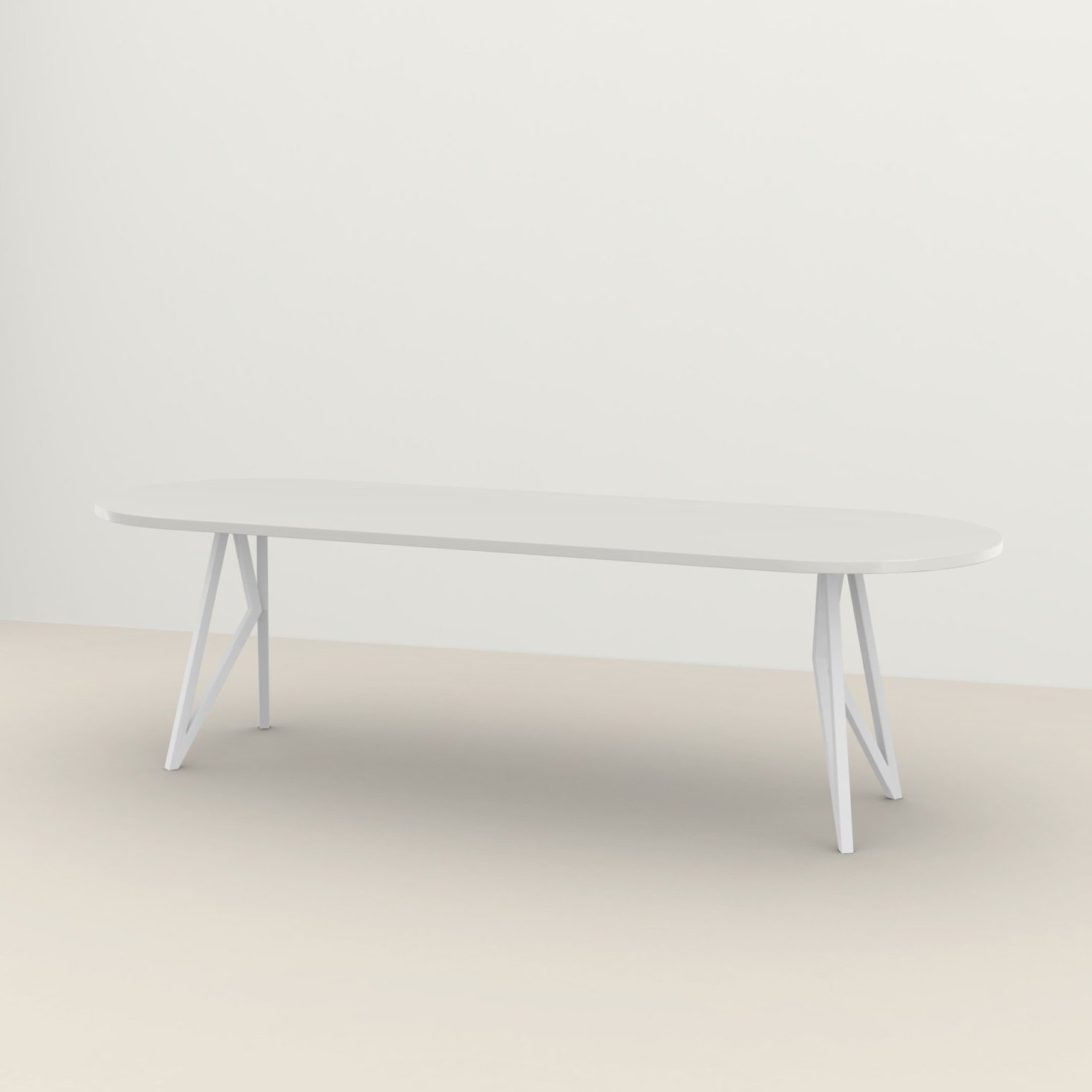 Studio HENK tafel Butterfly Plat ovaal - wit frame, HPL Fenix bianco kos 300 x 90 | HPL Fenix Bianco Kos | Rechte Rand | Frame Wit