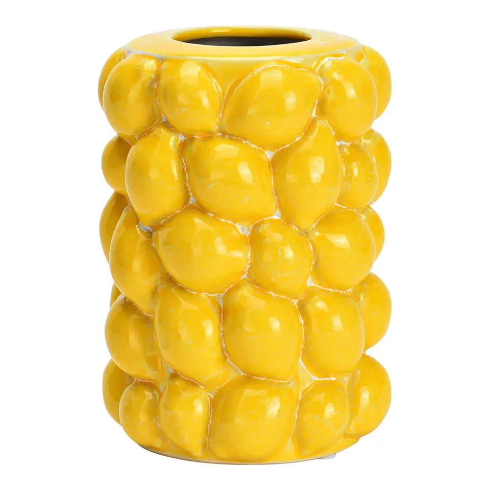 Bloemenvaas citroenen - geel - keramiek - D12 x H19 cm
