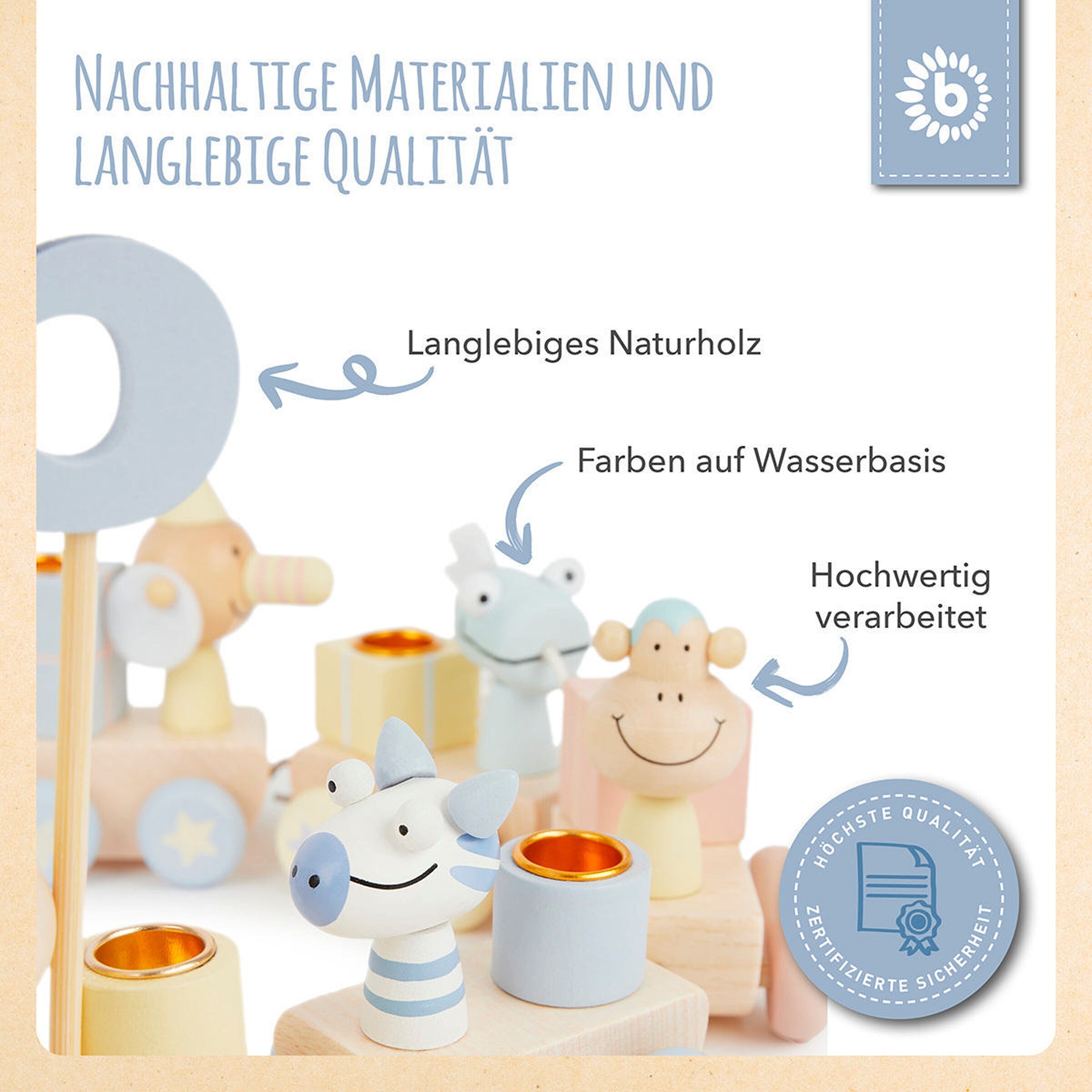 Bieco Geburtstagszug Holz Scandi-Chic Candy 0-99 Jahre Candy