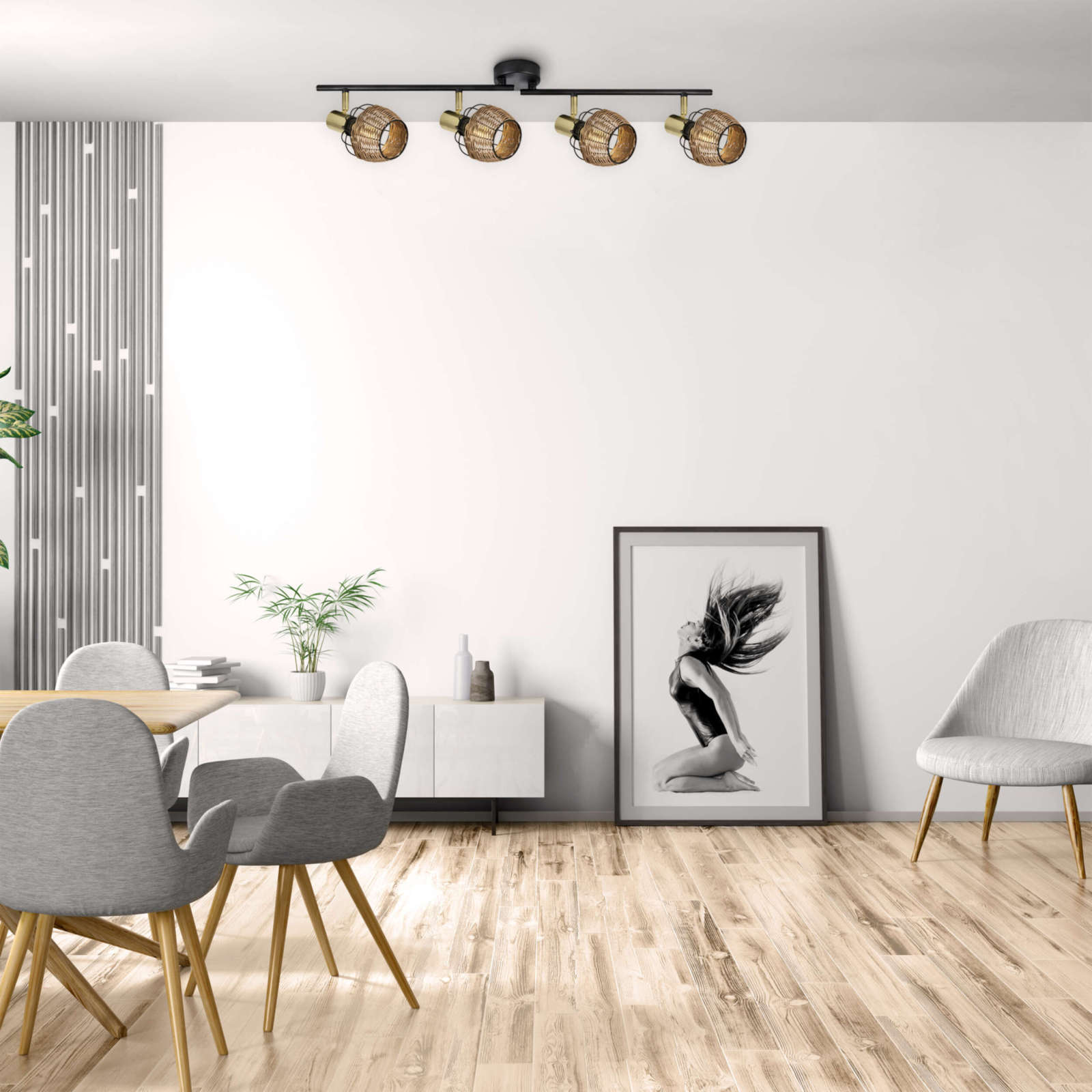Deckenspot - naturfarben-goldfarben - 4-flammig