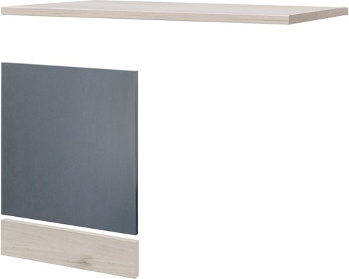 Flex Well vaatwasserpaneel inclusief plint en werkblad. Vaatwasserpaneel voor half-geïntegreerde vaatwasser Tiago, bxdxh 110 x 60 x 85 cm, basaltgrijs mat, gedemonteerd, scharnier omkeerbaar (links of rechts te monteren).
