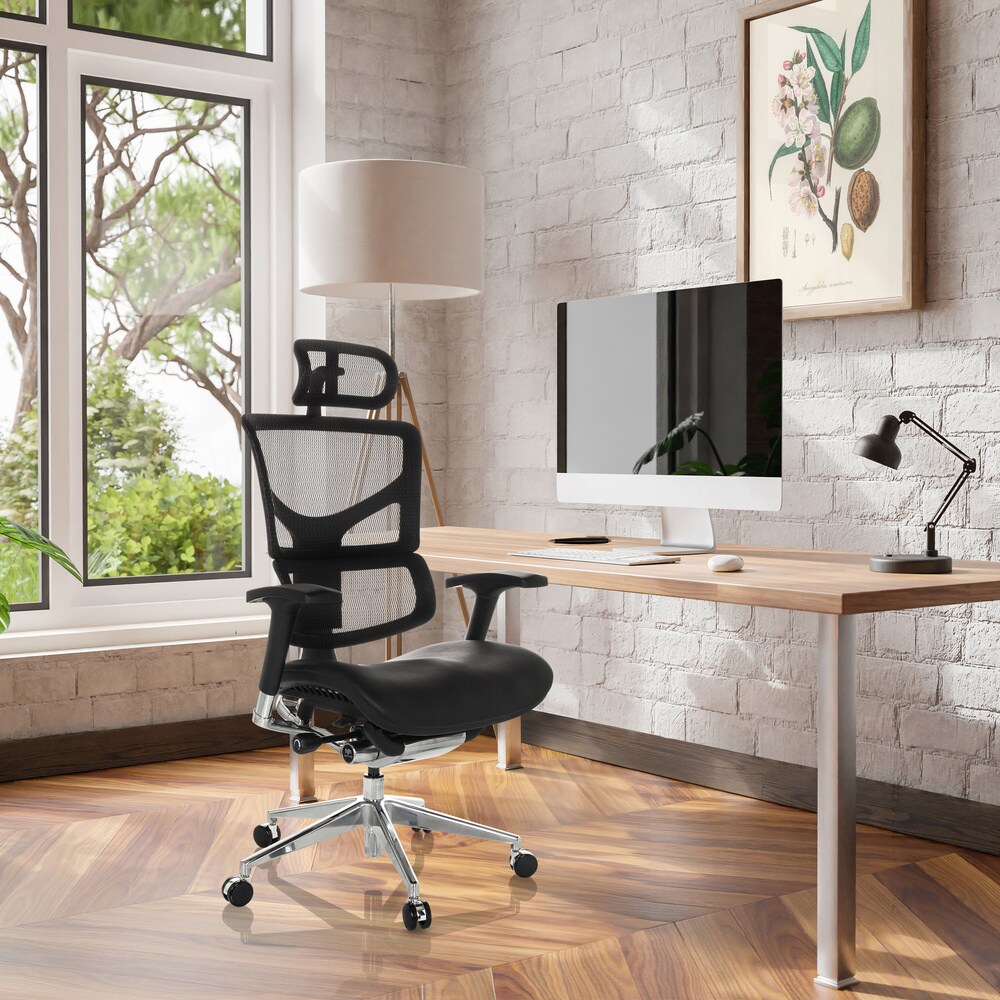 High End Bürostuhl ERGO-U2 LM Leder/Netzstoff mit Armlehnen (höhenverstellbar) hjh OFFICE
