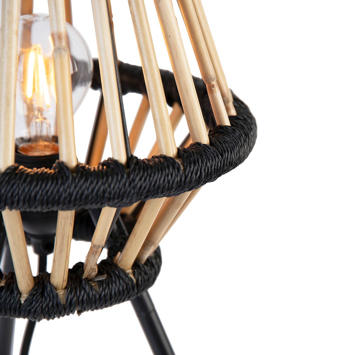 Landelijke tripod tafellamp bamboe met zwart - Evalin