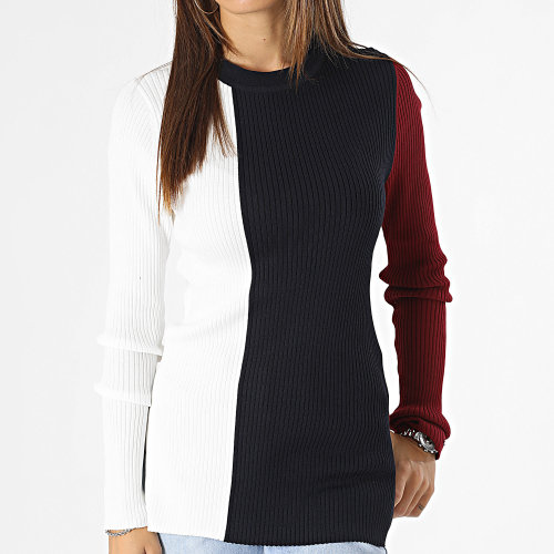 Pull Femme RWB Colour Block 9001 Blanc Bleu Marine Bordeaux