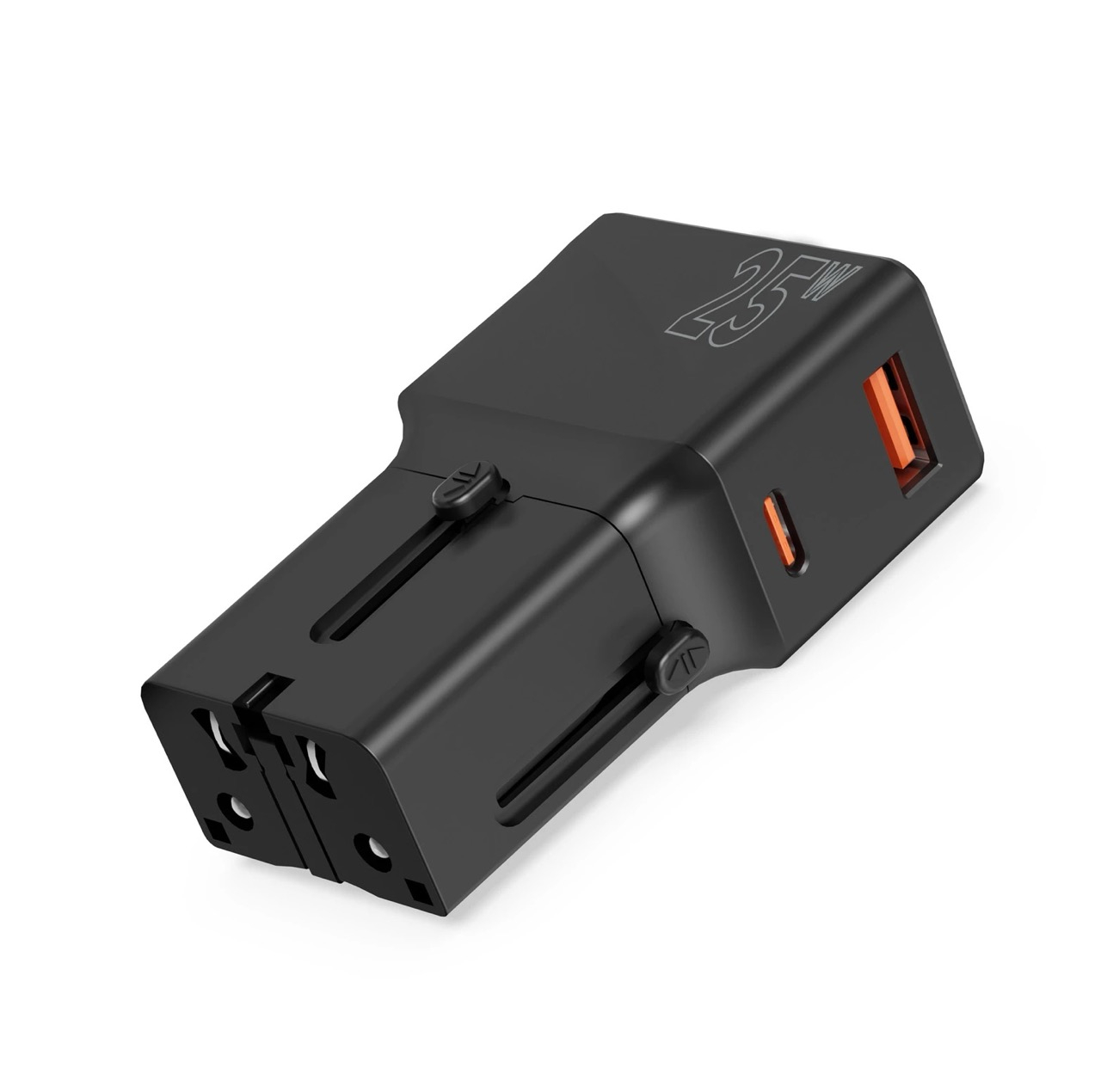 (25W) USB C / USB A  Ladegerät Netzteil World Travel Adapter EU / UK / USA / Japan / Australien / China (TAD25-2P-BLK) - Schwarz