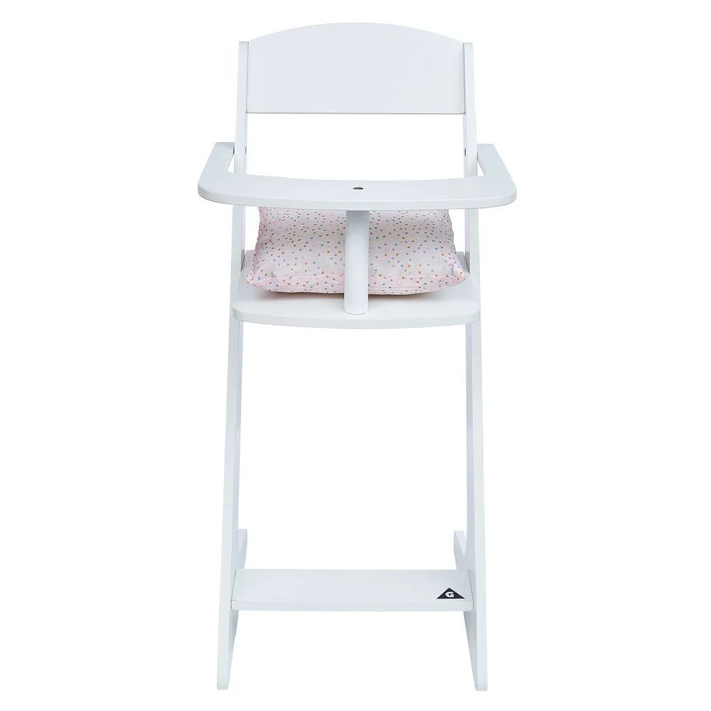 Chaise haute pour poupon en bois avec coussin