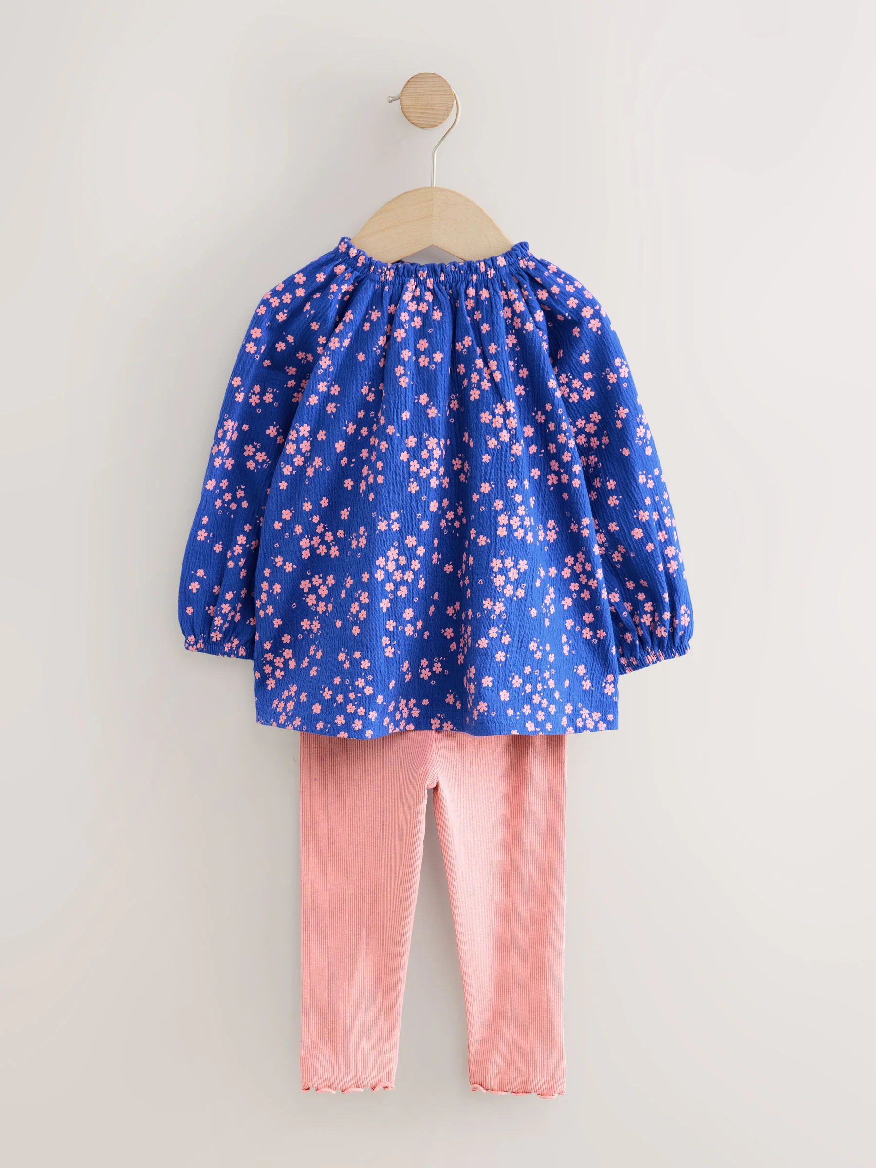 Blauw fijne bloemenprint - Set met blouse met lange mouwen en legging (3mnd-7jr)