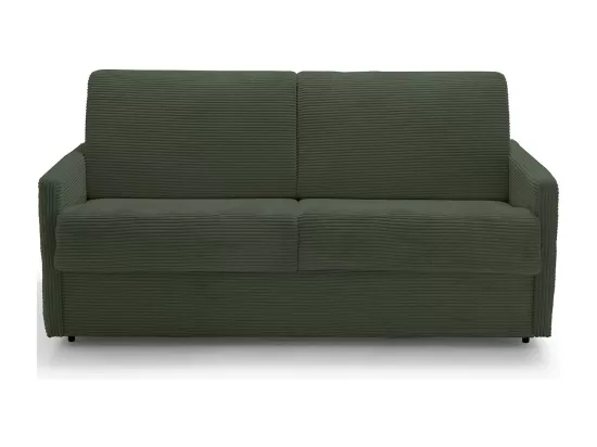 Canapé convertible 3 places en velours côtelé vert - Ouverture express - Couchage quotidien - Matelas HD 140 x 190 - Sienne